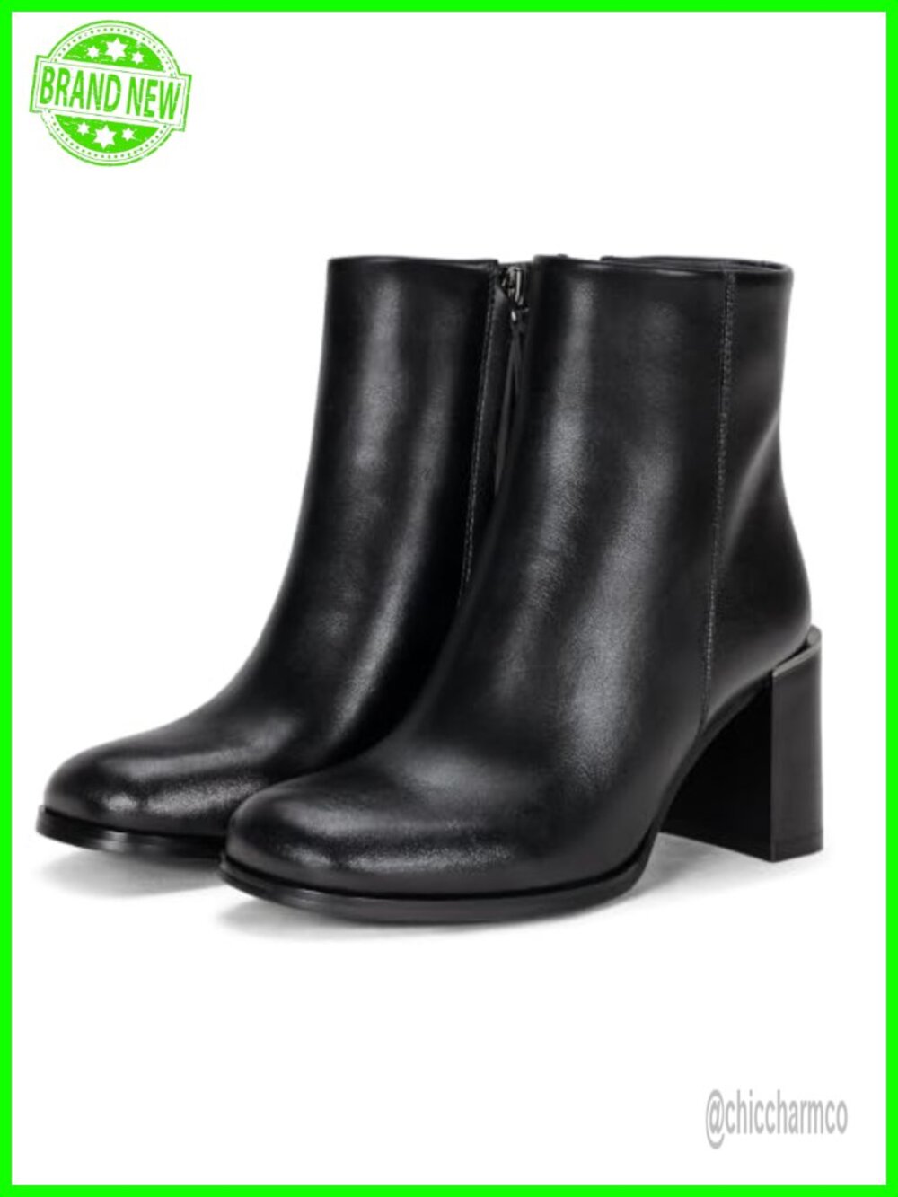 Faux Leather Square Toe Chunky Block Heel Ankle Boots Side Zip